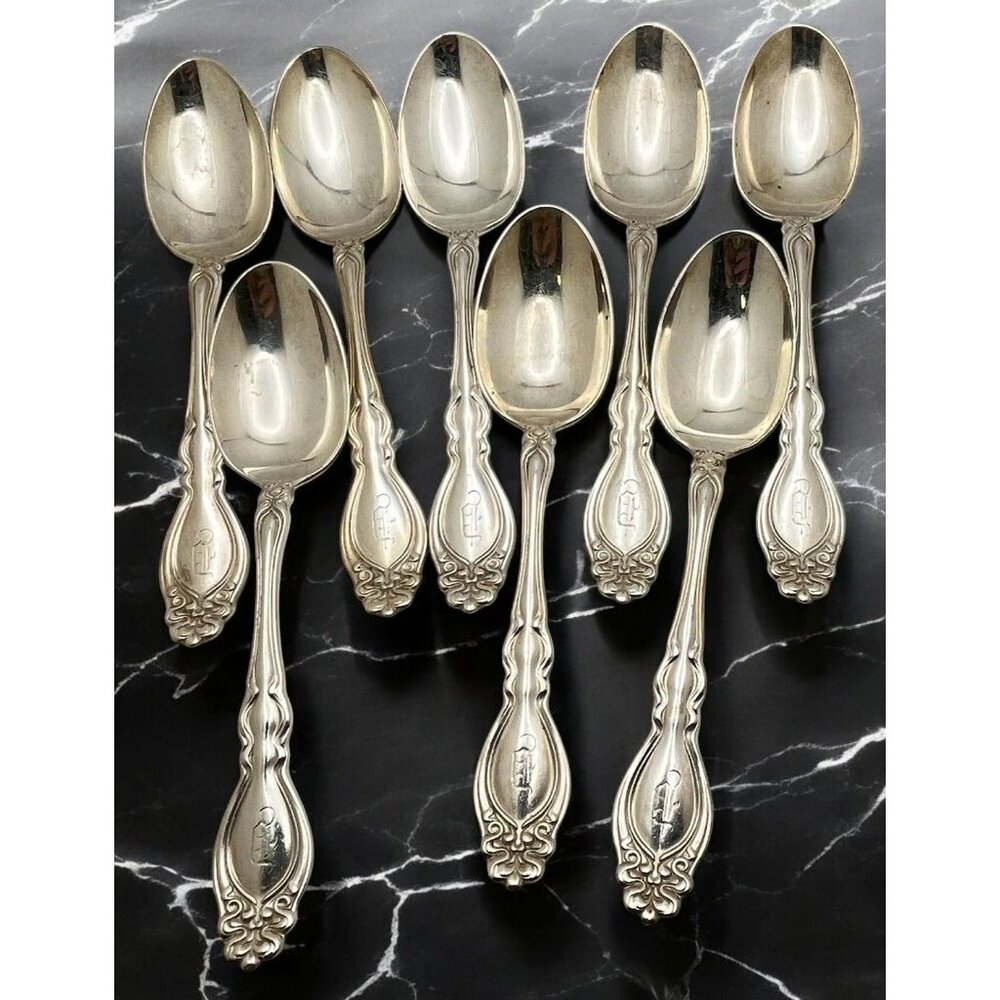 Vintage Holmes & Edwards Chalon Chatsworth Teaspoon Spoon Set of 8 Monogrammed